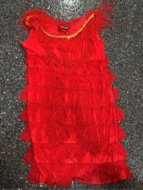 Charades Women’s Adult XL Red Solid Fringe Flapper Costume Dress